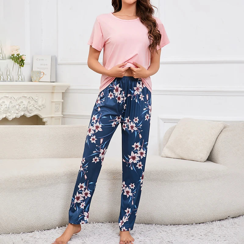 Women's Pajamas Home Suit Soft Comfort Nightwear Loungewear Autumer Crew Neck Tops and Shorts Pajama Pants 3 Piece Pyjama Femme