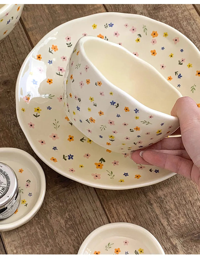 Korean Ceramic Bowl - Floral Design Rice and Salad Dish
