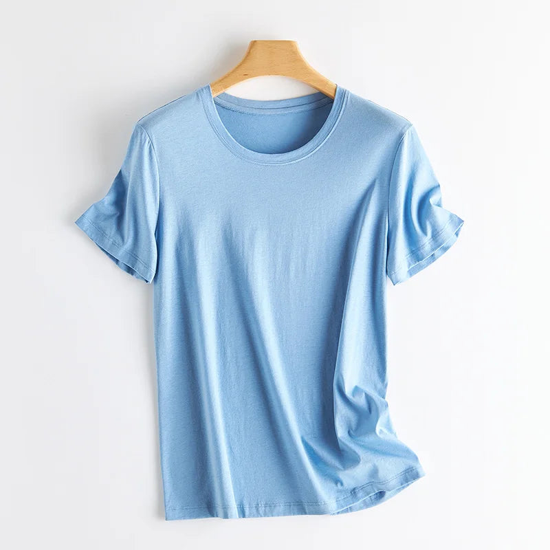 Women's V-Neck T-Shirt – Silk-Linen-Cotton Solid Summer Tee