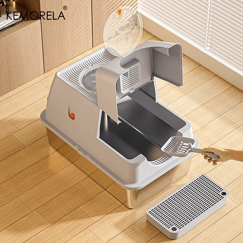 Stainless Steel Cat Litter Box with Lid - Odor-Proof High-Sided Easy Clean - ZOOMNSTORE