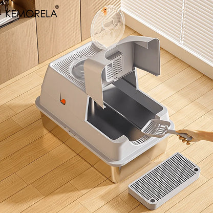 Stainless Steel Cat Litter Box with Lid - Odor-Proof High-Sided Easy Clean - ZOOMNSTORE