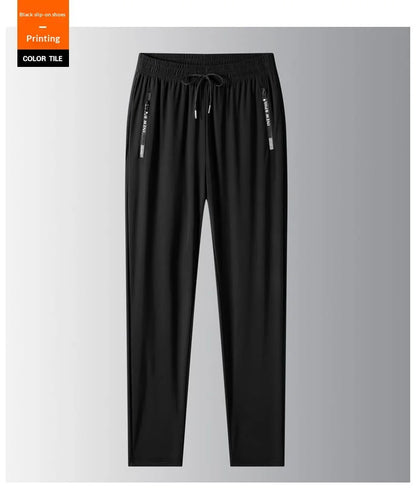 Men's Ice Silk Casual Pants Summer Quick Dry Lightweight Joggers with Zipper Pockets Elastic Waist Sports Trousers for Running F