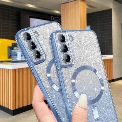 Glitter Magnetic Case For Samsung Galaxy S26 S24 Ultra S23 S22 S21 S25 Plus S20 FE A56 A55 A36 A17 Plating Wireless Bright Cover