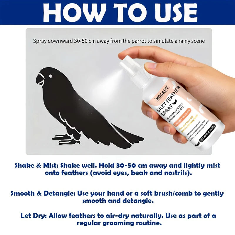 Parrot Feather Care Spray (Suitable for Budgerigars and Cockatiels) - Bathing Spray for Feather Grooming, Makes Feathers Smooth and Shiny, Creates Y-Shaped Feather Effect, Easy to Apply for Daily Grooming, Lightweight and Qui