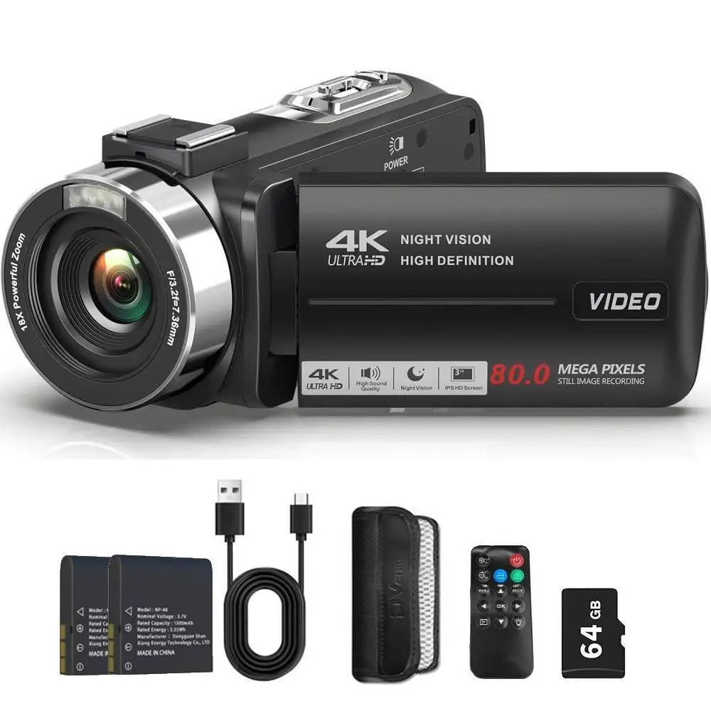 4K Video Camera Ultra HD Digital Camcorder | 80MP Photo Camera With Night Vision