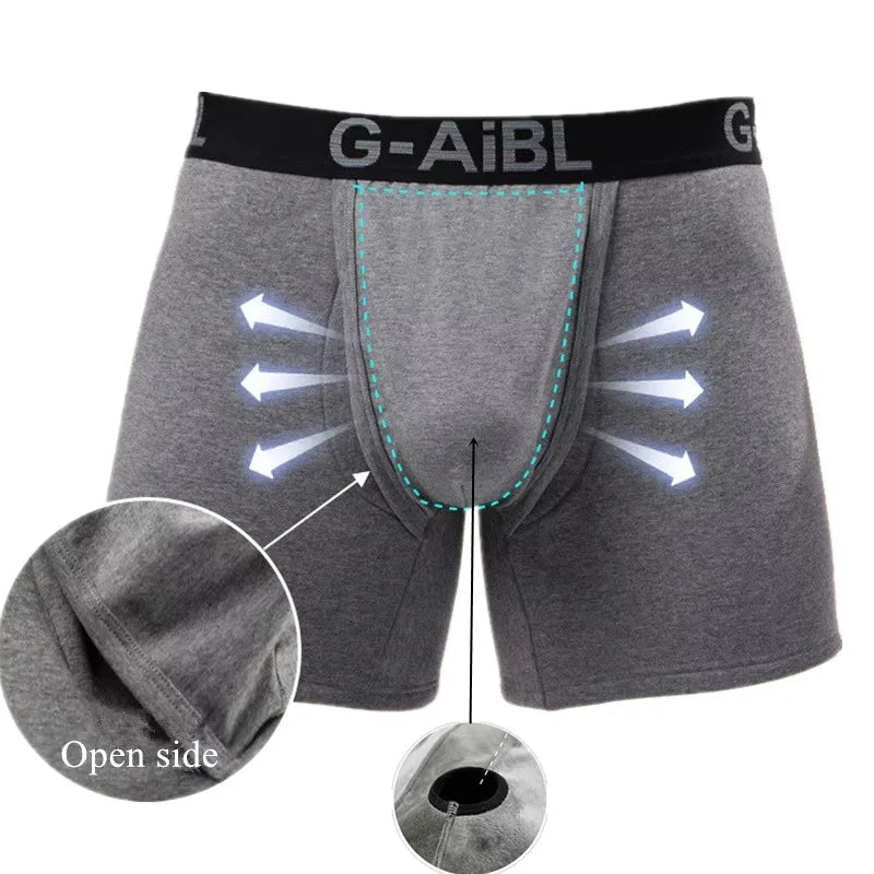 Men's Boxer Shorts Cotton Velvet Underwear Man Breathable JJ Hole Bullet Separation Pouch Underpants Male Winter Warm Panties