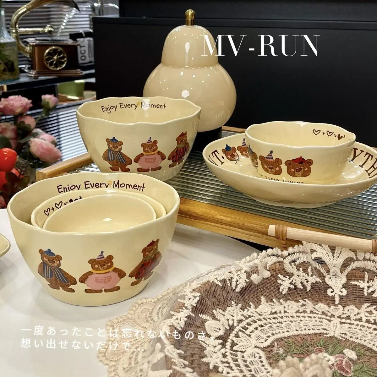Korean Three Little Bear Cartoon Bowls - Cute Ceramic Tableware Set