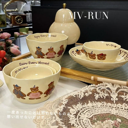 Korean Three Little Bear Cartoon Bowls - Cute Ceramic Tableware Set