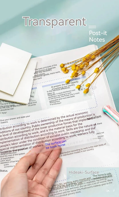 Transparent Waterproof Sticky Notes - 200 Sheets Fluorescent Notepad for School  Office