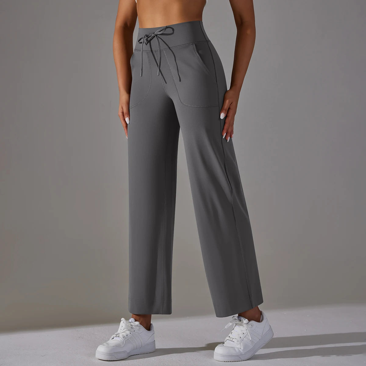 Women Leggings Wide Leg Flare Pants With Pockets Drawstring Sports Trousers High Waist Flared Yoga Leggings Fitness Running Jogg