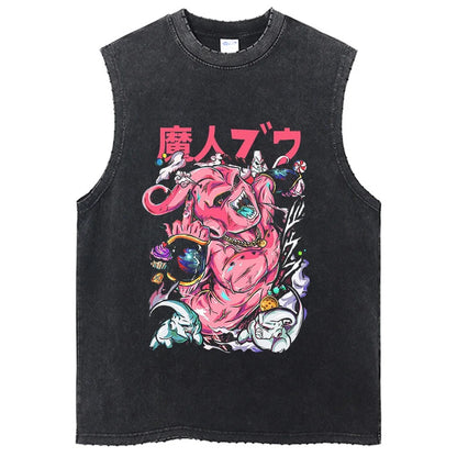 Fashion Dragon Ball Z Harajuku T-Shirts Retro Streetwear Washed Anime Man Tank Tops Tees Retro Manga Oversize Sleeveless Vest