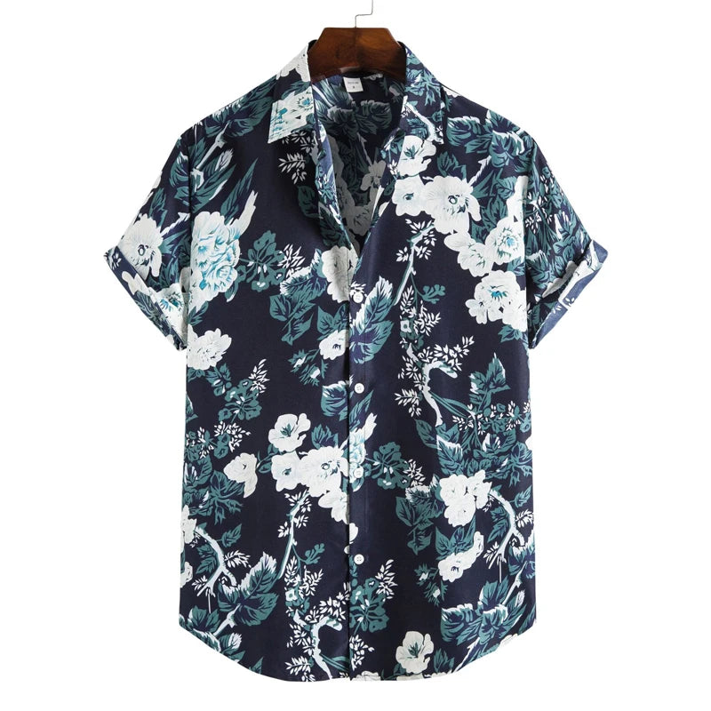 Men's Retro 90s Printed Shirts Hawaiian Short Sleeved Button Up Shirt Tropical Vacation Beach Shirt Men's Casual Loose Tops