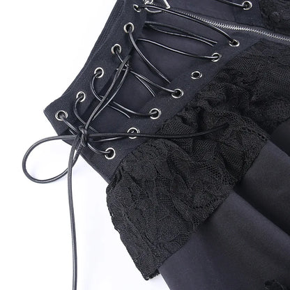 Gothic Skater Punk Vintage High Wasit Skirt Women's Zipper Front Japanese Style Kawaii Black Harajuku Cosplay Mini Skirts
