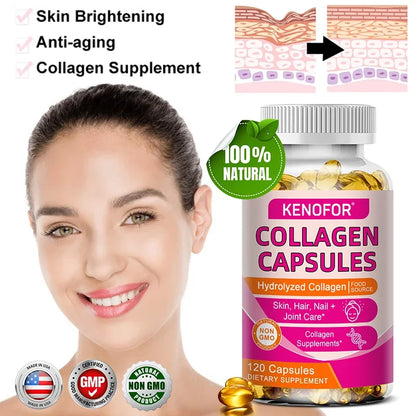 Kenofor 120 Hydrolyzed Collagen Capsules - Support Skin & Joint & Hair & Nail Health - Collagen Supplement
