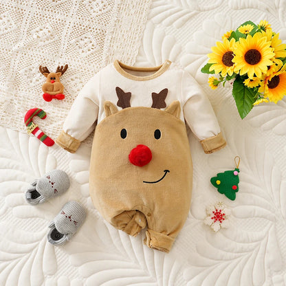 Baby Romper Cotton - Newborn Unisex Velvet Santa Elk Long Sleeve 0-18 Months