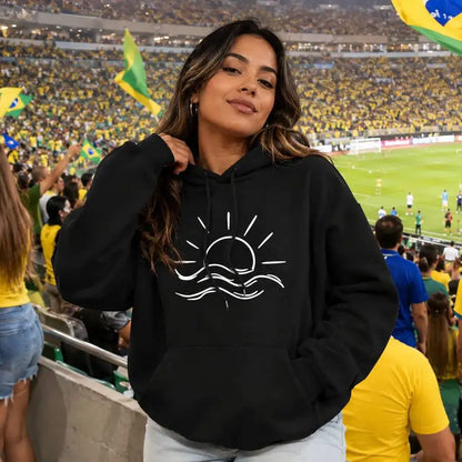 Women'S Sun Pattern Print Hoodie Casual Hooded Sweatshirt With Drawstring  Cartoon Style Fall/Winter Wear Outfit Unisex Top