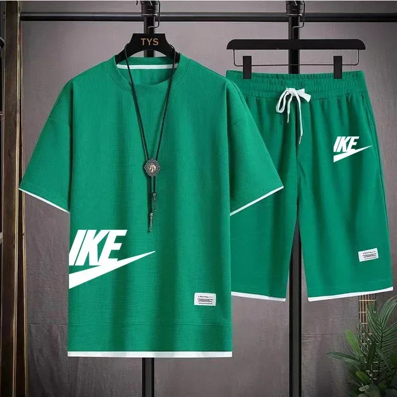 New summer men's casual short-sleeved T-shirt and shorts sportswear set, outdoor men's breathable jogging shorts 2-piece set