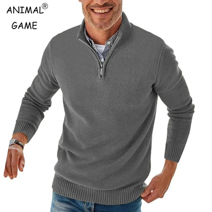Men Long Sleeve Zipper Pullover Sweater Fit Mock Neck Casual Knitted Polo Sweater Warm Turtleneck Pullover Sweater Work Jumper