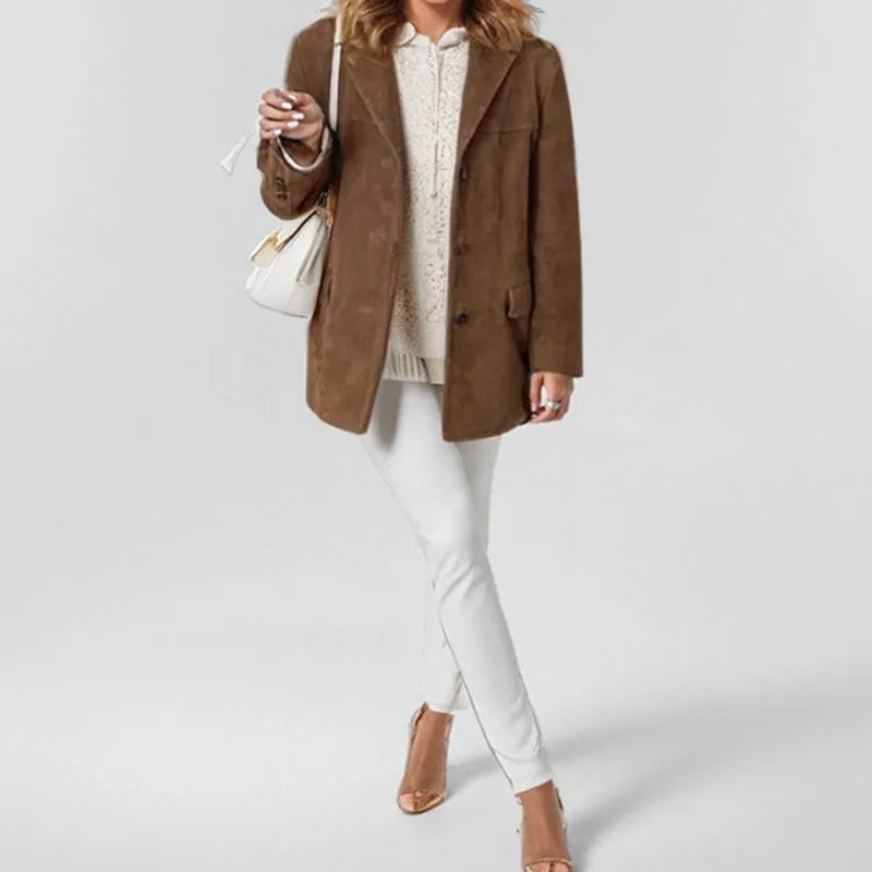 Women Autumn Jacket - Casual Single Breasted Lapel Collar Coat With Button Decoration