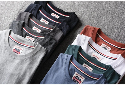 Summer New American Retro Short-sleeved O-neck Solid Color T-shirt Men's Fashion Simple 100% Cotton Washed Casual Sport Tops