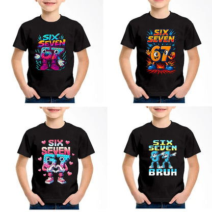 New Funny Six Seven Italian Brainrot 67 Number Graphic Print T-Shirt Boy/Girl Summer Short Sleeved Kids Comfortable Tshirt Top