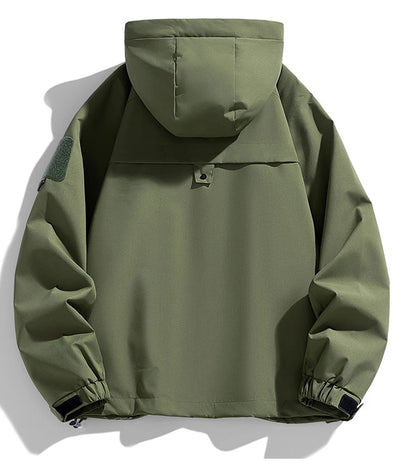 Windbreakers Men Hooded Jacket Zipper Coat Cargo Waterproof Black Bomber Camping Loose Thin Softshell Hooded Hiking Jacket