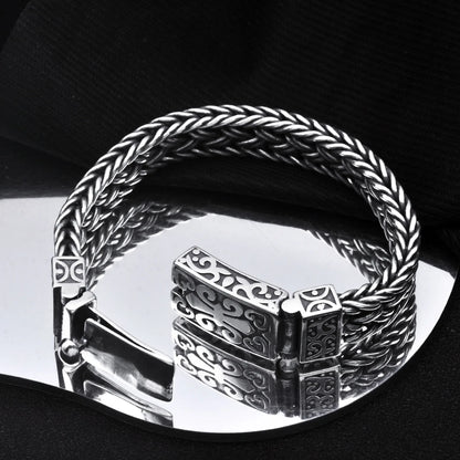 New Silver Color Charm Bracelet Popular Eternal Vine Totem Wide Woven-Chain Argentum Amulet for Men Jewellery