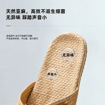 Men Shoes Slippers Linen Home Indoor Open Toe Flat Shoe Beach Slippers Striped Spliced Rubber Sandals Zapatillas Hombre