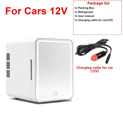 4L Mini Cooler＆Warmer Fridge With LED Light Mirror Portable Makeup Refrigerator Cosmetic Storage Keep fresh Cooler for Car Home