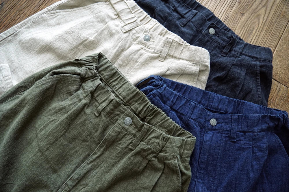 Sauce Zhan Men Pants Ramie Pants Men Summer Breathable Casual Pants Ankle-length Loose Fit Taper Leg