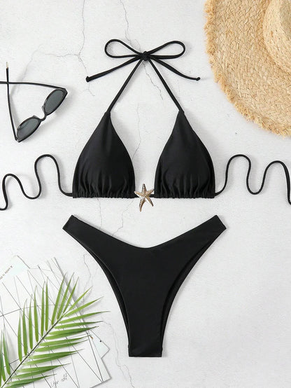 Sexy Bikini Set - Women's Swimwear Two Piece Halter Neck Micro Bikini Swimsuit