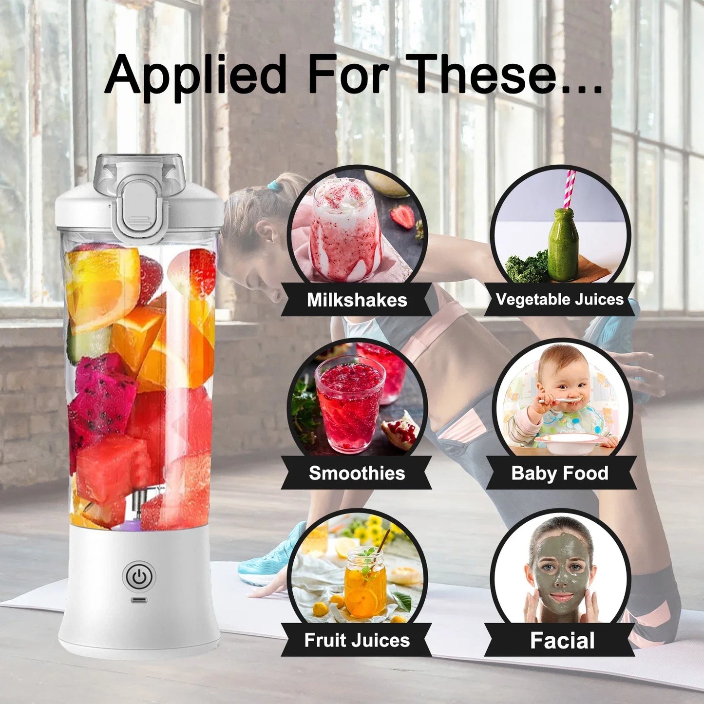 Portable 600ML Blender - USB Rechargeable Mini Juicer for Smoothies