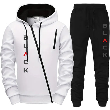 2025 Hot Sale Mens Tracksuit Hoodie Sweatpants Black Letter Print Zipper Jacket Jogger Pants Autumn Winter Casual Fashion Outfit