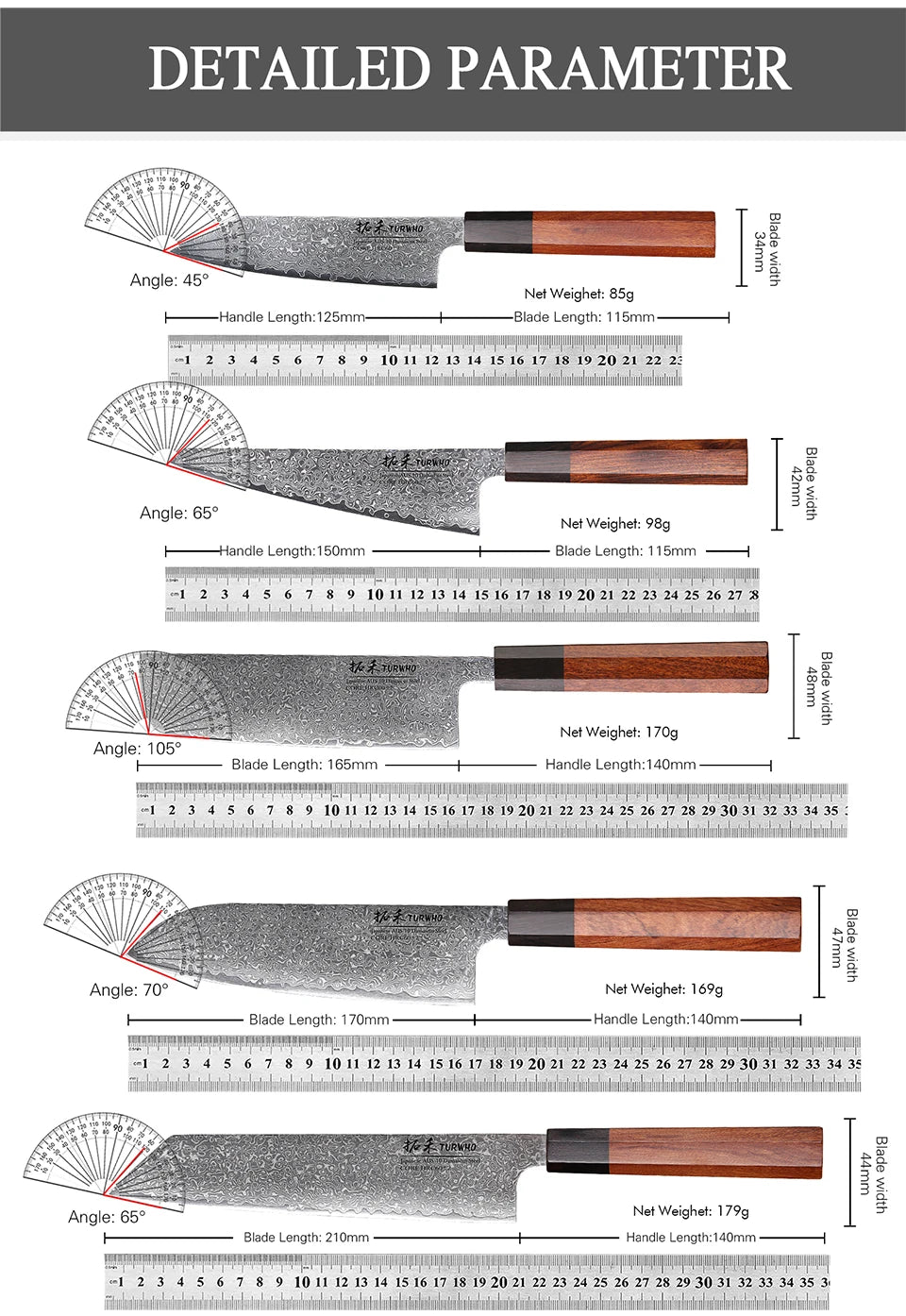 Damascus Steel Japanese Chef Knife - Hand Forged Santoku  Sashimi Blade
