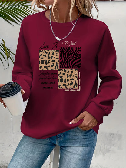 Women's Autumn and Winter Casual Loose and Comfortable Warm Cat Pattern Printed Round Neck Long Sleeved Pullover