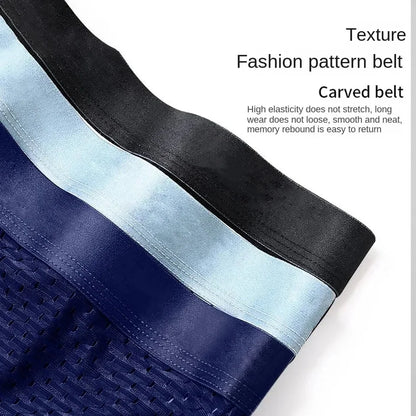 5pcs/Men's Underwear Summer Ice Silk Underwear Plus Size Panties Cool Breathable Sexy Boxer Panties Mesh Comfort Underwear L-5XL