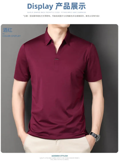 Men's Polo Shirt - Elastic Stretch, Business Casual Short Sleeve Polo for Office Wear