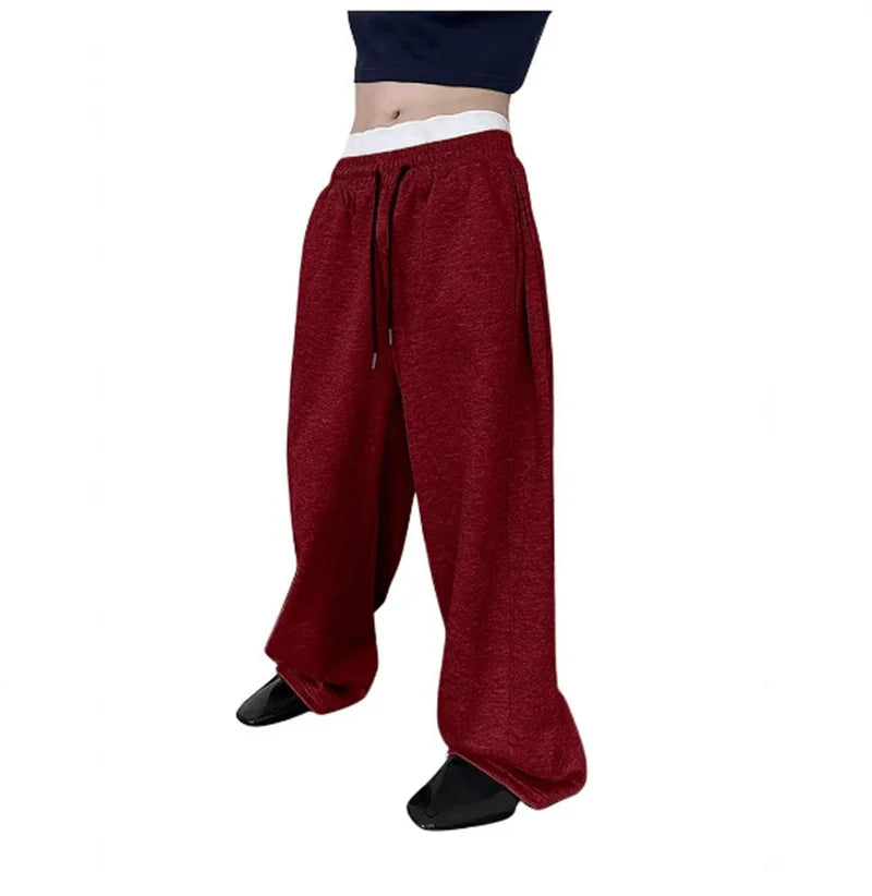 Autumn Winter Man/Woman Jogging Straight Sweatpants Street Style Wide Leg Pants Casual Solid Colors Versatile Loose Men's