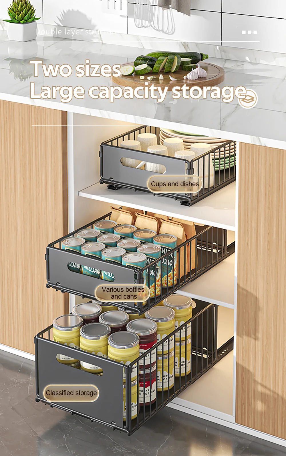 Pull-Out Kitchen Storage Rack - Spice Organizer  Drawer Tray - ZOOMNSTORE