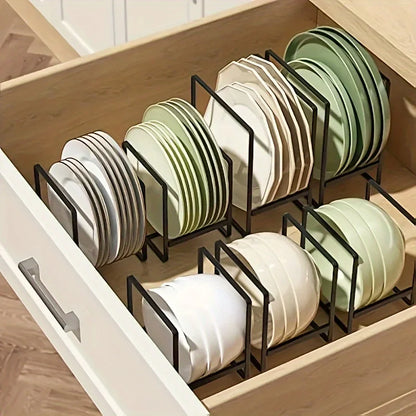Metal Dish Rack - Space Saving Tiered Shelf Organizer with Pull Out Utensil Holder