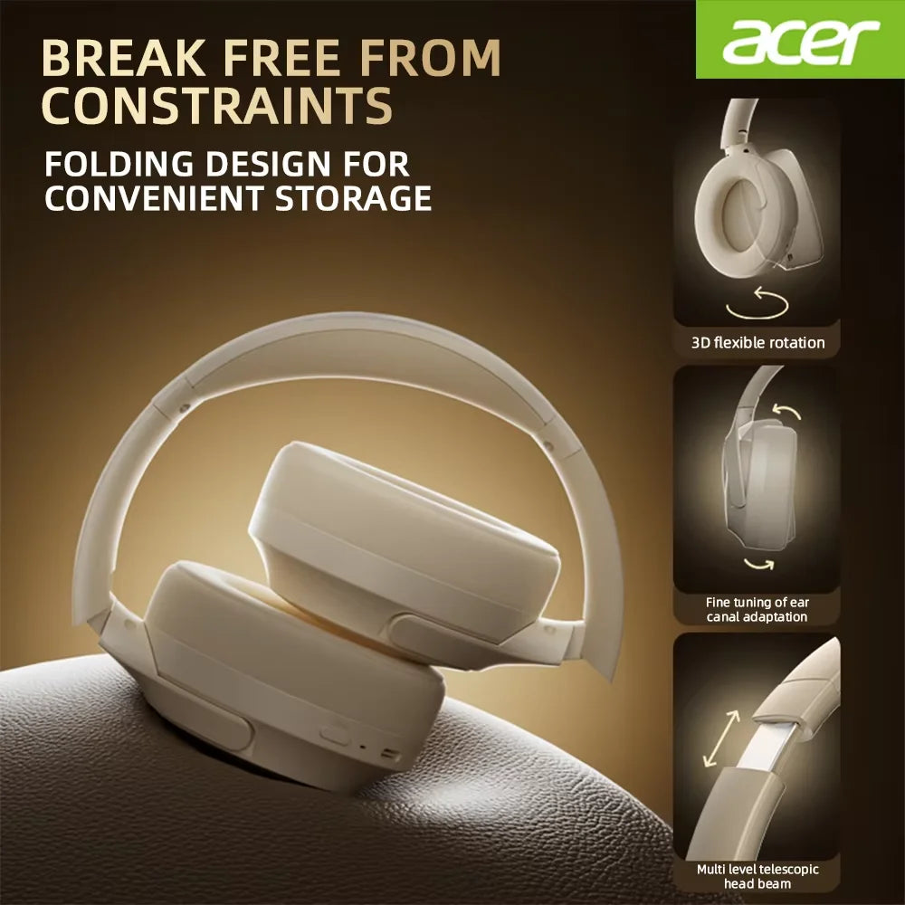 Acer ANC Wireless Headphones HIFI Headset Bluetooth 5.4 ENC HD Mic Head Tracking 3D Spatial Audio -42dB ANC Low Latency OHR305