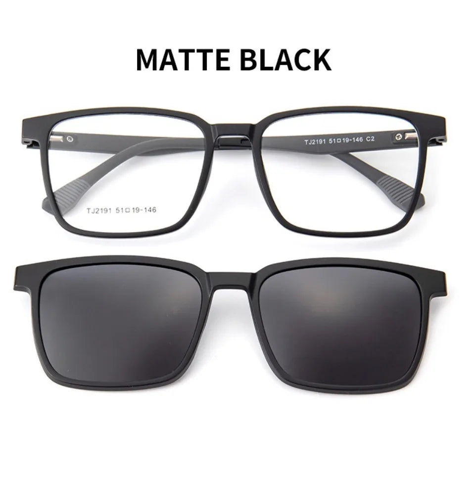 Magnetic Clip-On Glasses – Polarized Prescription Sunglasses with TR90 Frame for Men Women
