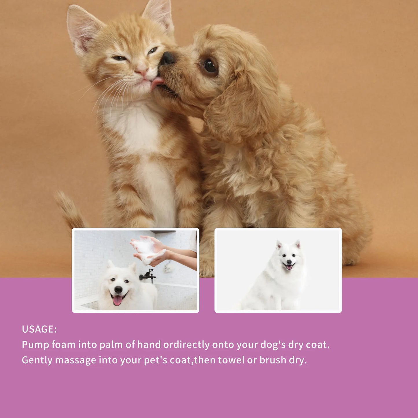 Water Free Dry Cleaning Mousse for Cats Dogs No Rinse Foam Spray Shampoo with Deodorizing Deep Cleaning Gentle Bath Gel