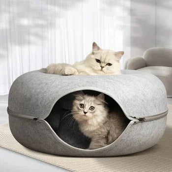 Felt Donut Bed for Cats House With Breather Hole Dog Bed Interactive Play Toys for Cats to Hide 2 in 1 Tunnel for Cats Bed
