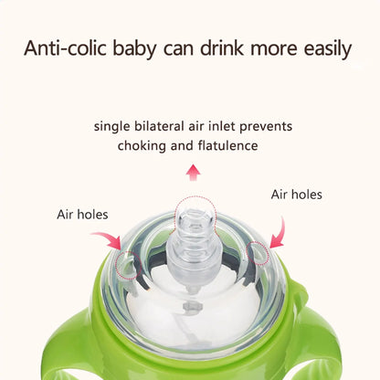 New 0-36 months baby nano-silicone bottle 240ml 150ml with handle Breastmilk-like design Soft milk pulling