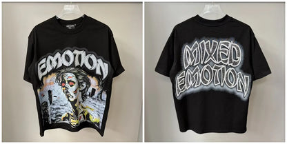 New MIXED-EMOTION Rhinestone cartoon printed pattern 100% cotton Men Women T-shirt Loose casual Shinning Diamond Tees Oversized Top