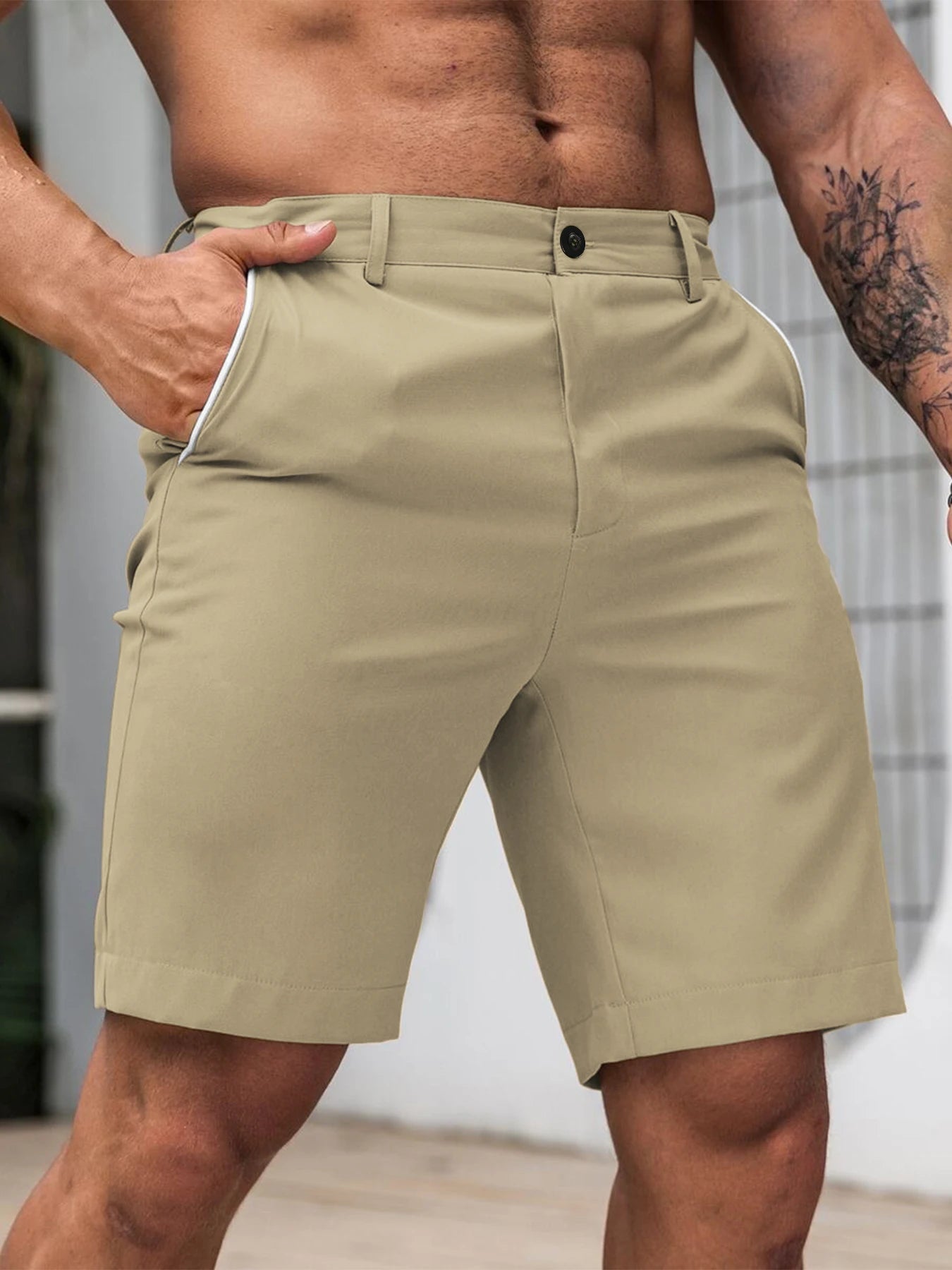 Summer Men's Lightweight Stretch Casual Golf Shorts Comfortable Knee Pants for Hiking Business Streetwear