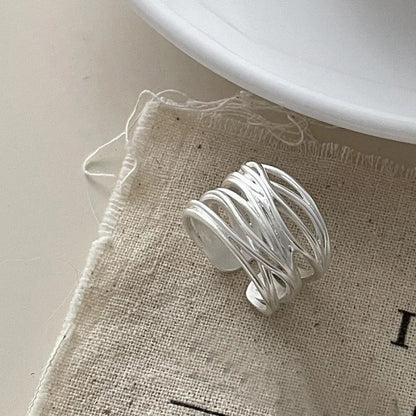 Sterling Silver Rings Adjustable Vintage Hip Hop Couples Silver Bands | Hollow Line Design