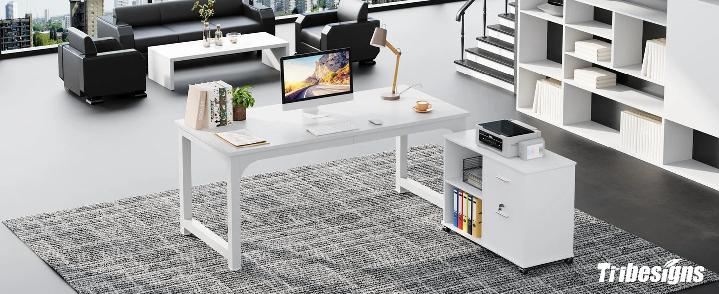 Large Office Desk | Modern Computer Desk - Spacious Writing Workstation for Home Office