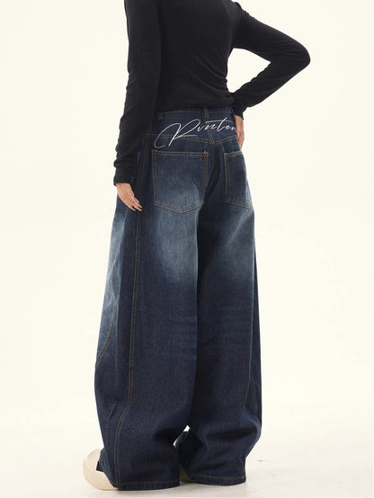 Casual Womens Y2K Loose Baggy Jeans Blue Washed High Street Vintage Cargo Pants Wide Leg Oversized Trousers Y2K Pants